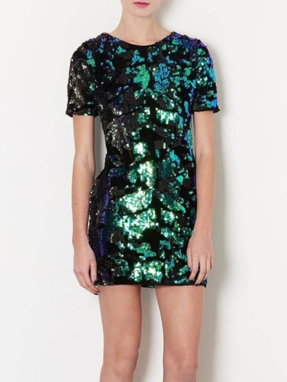AX Paris Black Mini Dress with Iridescent Green & Blue Sequin Reversible Black